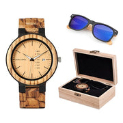 BOBO BIRD Classic Men Custom Wood Watch and Wooden Sunglasses Suit Present Box Gift Set for Dad Fathers Day