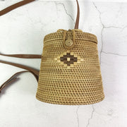 Summer Vintage Handmade Crossbody Leather Bag Round Straw Beach Bag Girls Circle Rattan bag Small Bohemian Shoulder bag