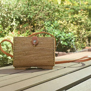 Summer Vintage Handmade Crossbody Leather Bag Round Straw Beach Bag Girls Circle Rattan bag Small Bohemian Shoulder bag