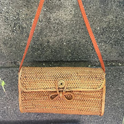 Summer Vintage Handmade Crossbody Leather Bag Round Straw Beach Bag Girls Circle Rattan bag Small Bohemian Shoulder bag