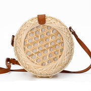 Summer Vintage Handmade Crossbody Leather Bag Round Straw Beach Bag Girls Circle Rattan bag Small Bohemian Shoulder bag