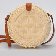 Summer Vintage Handmade Crossbody Leather Bag Round Straw Beach Bag Girls Circle Rattan bag Small Bohemian Shoulder bag