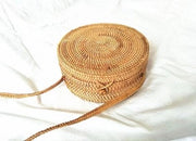 Summer Vintage Handmade Crossbody Leather Bag Round Straw Beach Bag Girls Circle Rattan bag Small Bohemian Shoulder bag