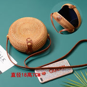 Summer Vintage Handmade Crossbody Leather Bag Round Straw Beach Bag Girls Circle Rattan bag Small Bohemian Shoulder bag