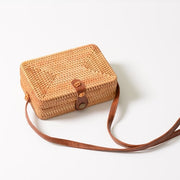 Summer Vintage Handmade Crossbody Leather Bag Round Straw Beach Bag Girls Circle Rattan bag Small Bohemian Shoulder bag