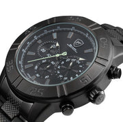 Sandbar Shark Sport Watch Chronograph Black Dial Stainless Steel Clasp Band 3 Dial Quartz Men Outdoor Military Wristwatch /SH302