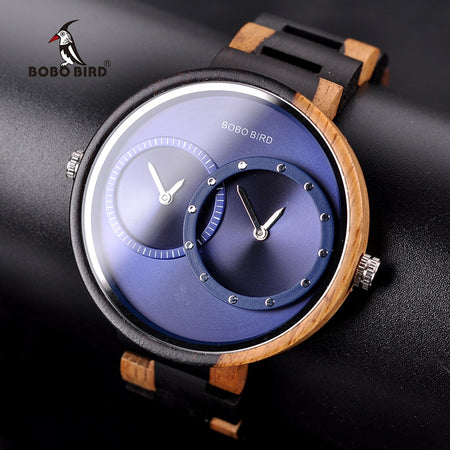 relogio masculino BOBO BIRD Watch Men 2 Time Zone Wooden Quartz Watches Women Design Men's Gift Wristwatches In Wooden Box W-R10