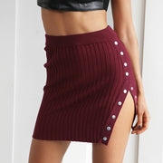 Glamaker Sexy side split knitted skirts women Summer casual high waist mini skirt Streetwear button knitting skirt party bottom