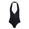 Glamaker Metal chain bodycon bodysuit jumpsuit Halter solid women bodysuit Deep v neck backless sexy bodysuit playsuit female