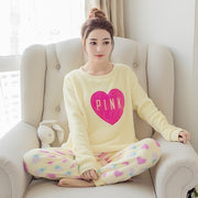 QWEEK Flannel Women Sleepwear Winter Female Pajamas Sets Thick Warm Female Suit Long Sleeve Pyjamas Women Velvet Home Clothes