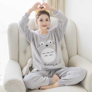QWEEK Flannel Women Sleepwear Winter Female Pajamas Sets Thick Warm Female Suit Long Sleeve Pyjamas Women Velvet Home Clothes