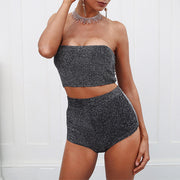 Glamaker Two-piece suit jumpsuit romper women Sexy club party bodycon top jumpsuit romper Bright crop playsuit female overalls
