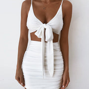 Glamaker Backless deep v neck bodycon sundress Sexy bow bandage mini dress women Crop beach summer party dress vestidos 2018