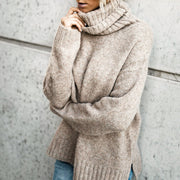 Conmoto Fashion Women Warm Solid Sweater Casual Full Sleeve Turtleneck Loose Pullover 2018 Fall OL Side Split Jumper Pull Femme