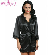Avidlove Sexy Robes Women Sleepwear Nightwear Plus Size Lace Satin Female Bathrobes Lounge Robe Casual Loose Home Clothing