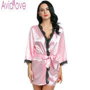 Avidlove Sexy Robes Women Sleepwear Nightwear Plus Size Lace Satin Female Bathrobes Lounge Robe Casual Loose Home Clothing