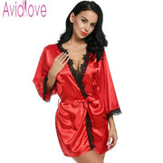 Avidlove Sexy Robes Women Sleepwear Nightwear Plus Size Lace Satin Female Bathrobes Lounge Robe Casual Loose Home Clothing
