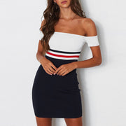 Glamaker Off shoulder stripe bodycon dress Women Autumn fitness mini short winter dress Party club sexy dress new 2018 vestidos