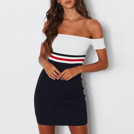 Glamaker Off shoulder stripe bodycon dress Women Autumn fitness mini short winter dress Party club sexy dress new 2018 vestidos