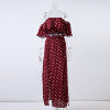 Conmoto Women 2018 Off Shoulder Red Vintage Dot Long Dress Summer Maxi Dress Chiffon Ruffle Sexy Beach Dresses Vestidos
