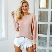Simplee Lantern sleeve circles mohair splice women sweater Front v shape loose casual pullover 2018 Autumn winter jumper female