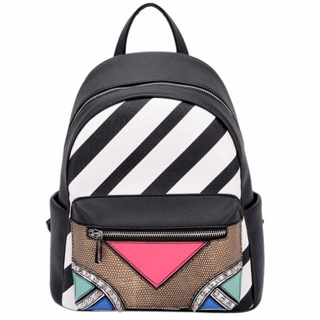 Playful Stripes Faux Leather Mini Backpack