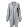 Simplee Embroidery flower knitted long cardigan female V neck casual pocket jumper 2018 Autumn winter women sweater cardigan