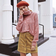 Simplee Elegant turtleneck winter knitted sweater Women drop sleeve loose pink pullover female Soft warm autumn casual jumper