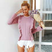 Simplee Side ruffles women sweater sweet Flare sleeve slim autumn winter sweater pullover 2018 O neck casual short female jumper