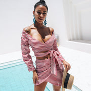 Glamaker Plaid bow tie sexy dress Women cropped holiday beach summer dress 2018 off shoulder sweet party club sundress vestidos