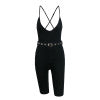 Glamaker Belt sash v neck bodycon jumpsuit romper Strap knitting sexy black jumpsuit Women winter playsuit overalls combishort