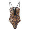 Glamaker Lace up leopard bodysuit women Deep v neck sexy bodysuit romper Casual spring summer bodysuit jumpsuit romper women