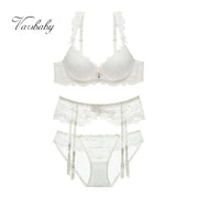 Varsbaby Girls Sexy Lace Solid Lingerie Gather Adjusted-straps Bra Sets 3 Pcs/Lots