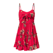 Lily Rosie Girl Red Print Floral Beach Dress Ruffles Spaghetti Strap Sexy Summer Dress Short Casual Boho Dress Vestidos