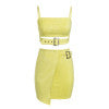 Glamaker Hollow out belt sash wrap sexy dress Women yellow strap crop party dress Female two-piece suit winter dress vestidos
