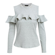 Simplee Elegant pink ruffles knitted pullover Cold shoulder female long sleeve sweater women Sexy autumn winter jumper 2018