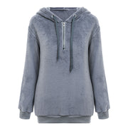 Simplee Hooded long sleeve coral fleece pullover women hoodies Zipper warm solid sweatshirt Casual autumn plus size coat 2018