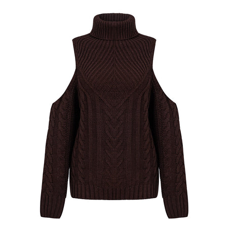 Simplee Turtleneck cold shoulder women sweater Long sleeve vintage sexy pullover 2018 Autumn winter casual jumpers