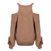 Simplee Elegant cold shoulder women sweater V neck long sleeve pullover women 2018 Autumn winter sweaters female
