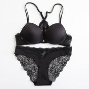 Varsbaby new sexy lace underwear deep V front buckle solid Bra Sets for women