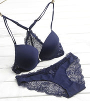 Varsbaby new sexy lace underwear deep V front buckle solid Bra Sets for women