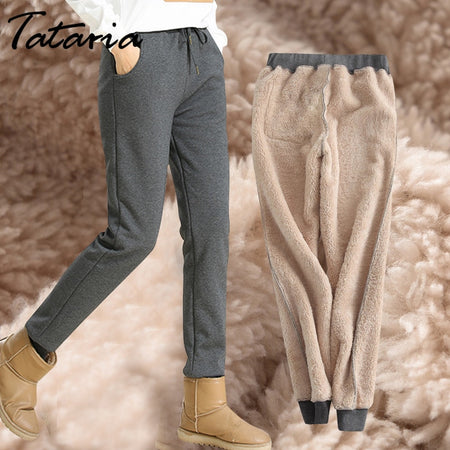Winter Cashmere Harem Warm Pants Women's Velvet Thick Lambskin Cashmere Pants For Women loose Winter Causal Women trousers Warm