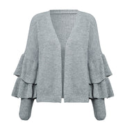 Simplee Ruffles simple khaki cardigan women Casual long sleeve fashion female sweater 2018 Autumn winter sexy outwear