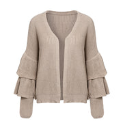 Simplee Ruffles simple khaki cardigan women Casual long sleeve fashion female sweater 2018 Autumn winter sexy outwear