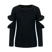 Simplee Elegant ruffles winter sweater pullover Women Hollow out long sleeve loose pullover female warm autumn casual jumper