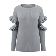 Simplee Elegant ruffles winter sweater pullover Women Hollow out long sleeve loose pullover female warm autumn casual jumper