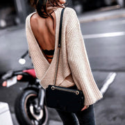 Simplee Sexy backless cross turtleneck knitted sweater Women batwing sleeve 2018 autumn winter casual loose pullover jumper