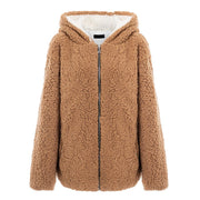 Simplee Hooded faux fur coat women 2018 Autumn winter warm soft zipper fur jacket Female plush cotton plus size outerwear