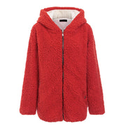 Simplee Hooded faux fur coat women 2018 Autumn winter warm soft zipper fur jacket Female plush cotton plus size outerwear