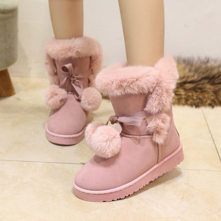 New comfortable plush warm women snow boots solid color slip-on ladies shoes women boots tound toe flat winter shoes woman